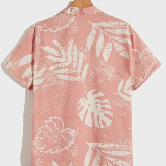 Orange Vacation Style Men's Plants Notched Shirt - Picture 2 of 4